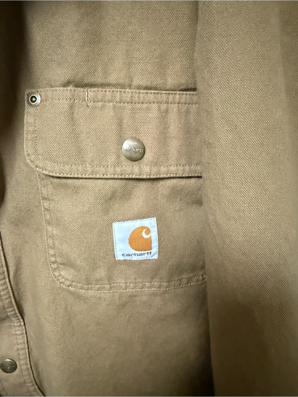 Carhartt Brown Canvas Shirt Jacket with Plaid Flannel Lining - Picture 3 of 7